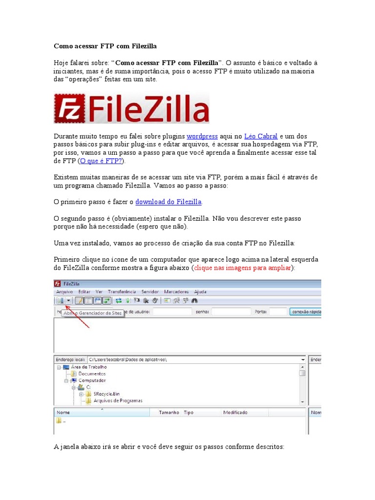 Acesso FTP com Filezilla: Guia Prático | PDF | Protocolo de ...