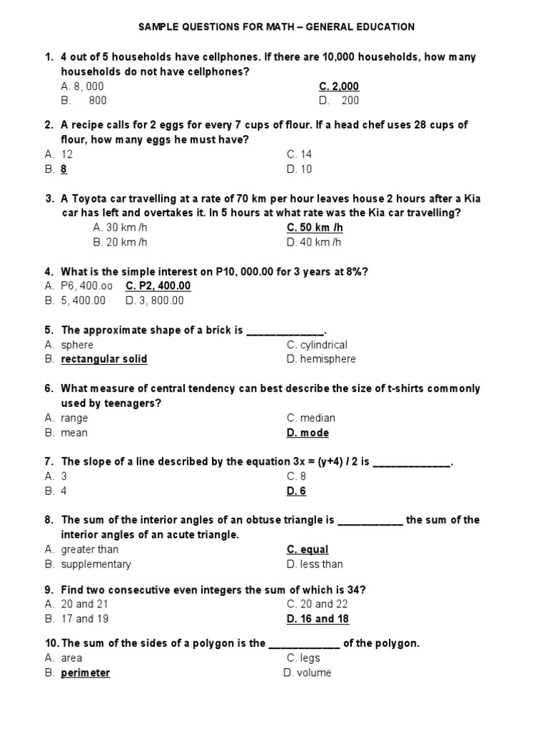 Math and Language Sample Questions | PDF | Triangle | Cognition
