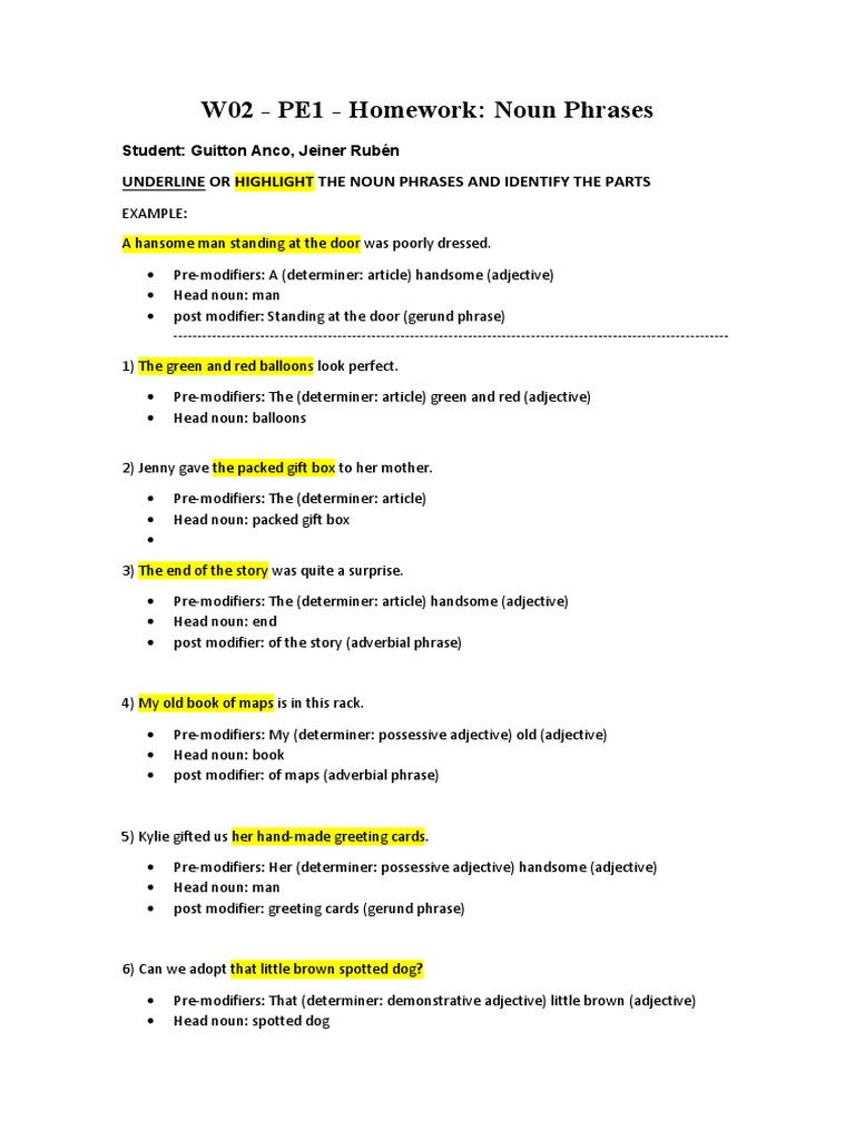 Noun Phrases: Modifiers and Examples | PDF