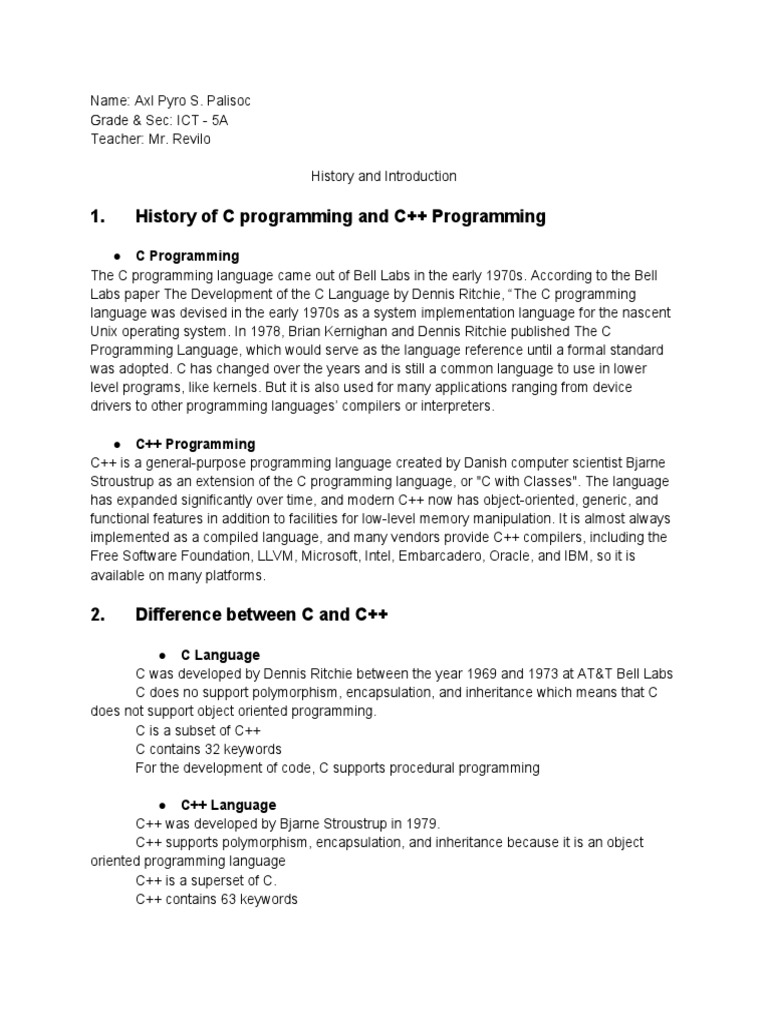 History Intro | PDF | C++ | Method (Computer Programming)