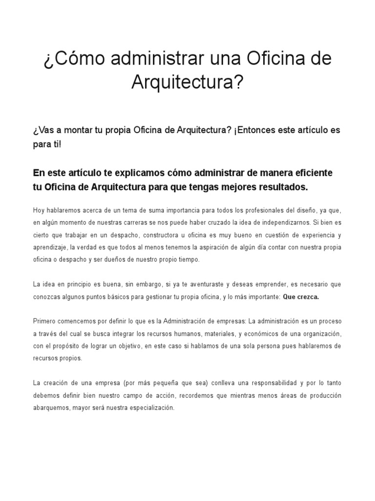 Cómo Administrar una Oficina de Arquitectura | PDF | Business | Marketing
