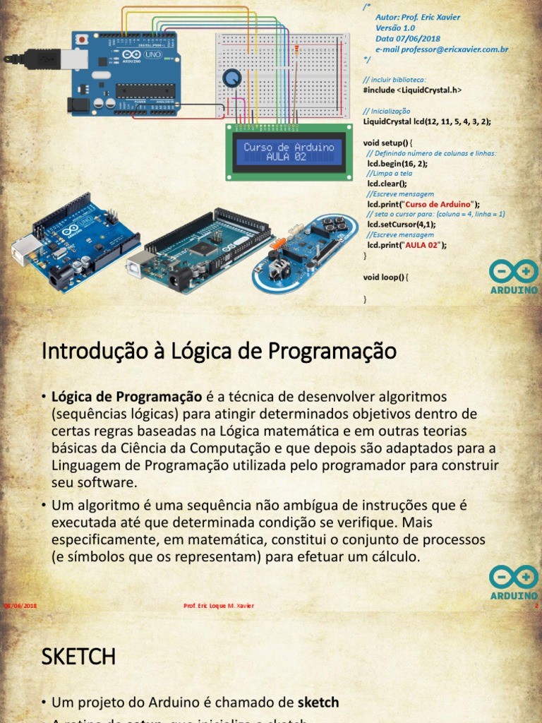 Aula 02 - Arduino (Versão 01) | PDF | Algoritmos | Arduino