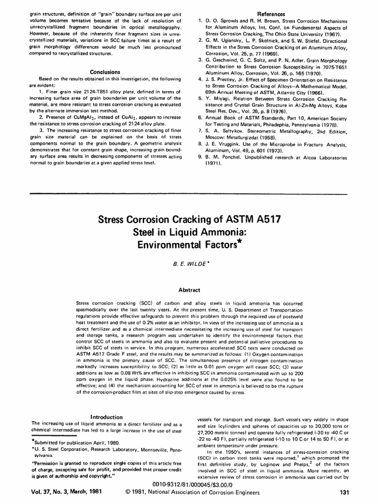 Stress Corrosion Cracking of ASTM A517 Steel in Liquid Ammonia