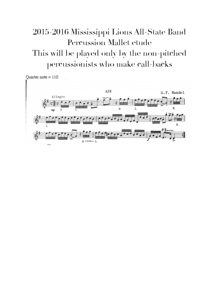 20152016 Lions Band Mallet and Timpani Etudes PDF Drumming