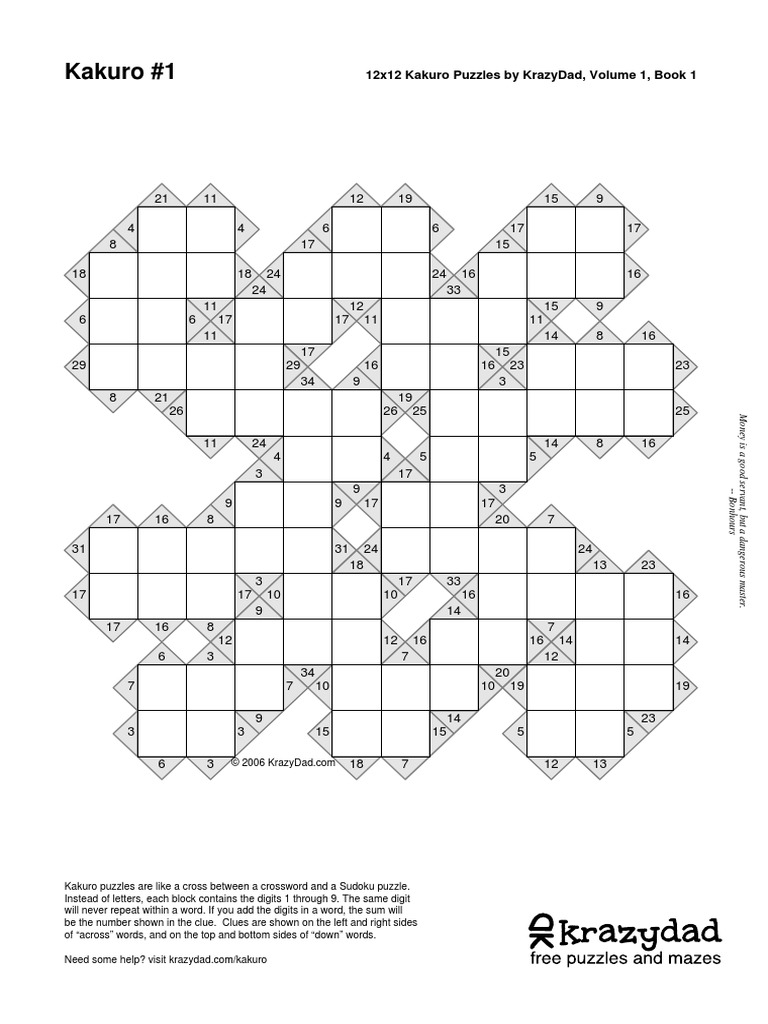 KD Kakuro 12x12 s2 b001 PDF Recreational Mathematics Theoretical