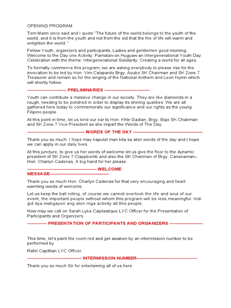 OPENING PROGRAM - Script | PDF