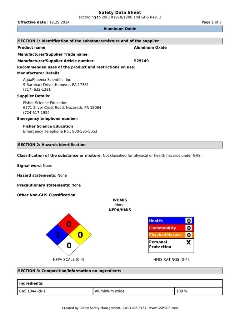 Alum Oxide Powder 100G PDF Dangerous Goods Toxicity