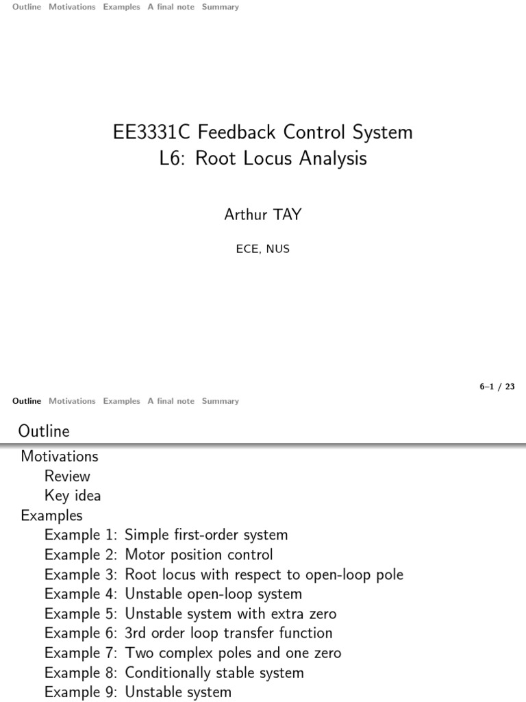 EE3331C Feedback Control System L6 Root Locus Analysis Arthur TAY