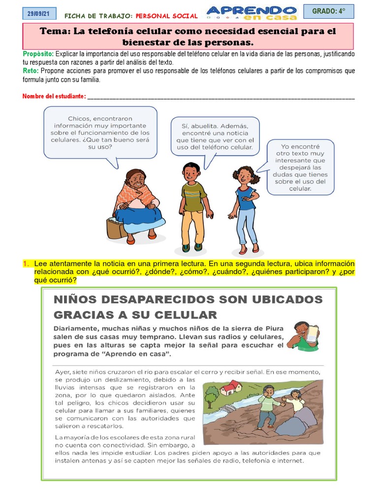 4° Ficha de Trabajo Personal Social 29 de Setiembre | PDF | Cognición