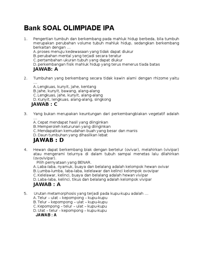 Bank Soal Olimpiade Ipa