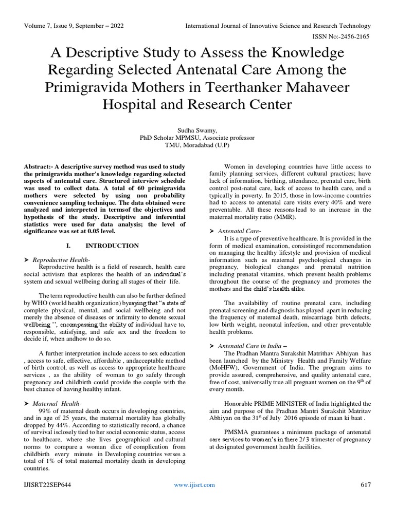 Knowledge of Antenatal Care in Primigravida | PDF | Maternal Death | Median