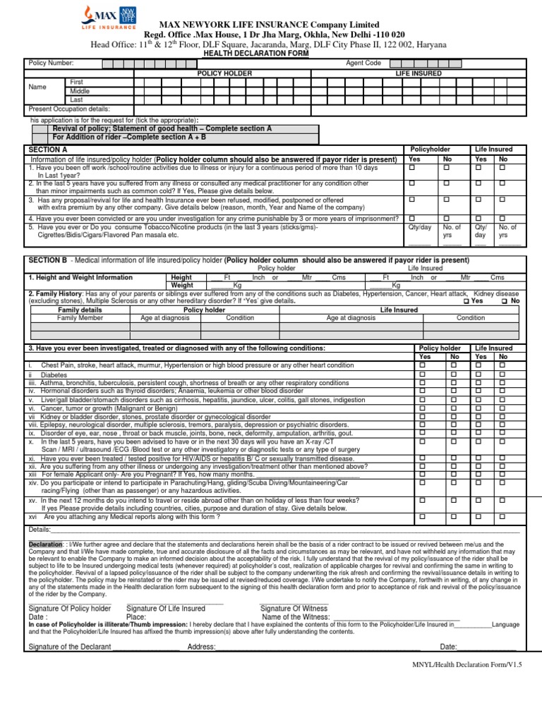 Insurance Declaration Form