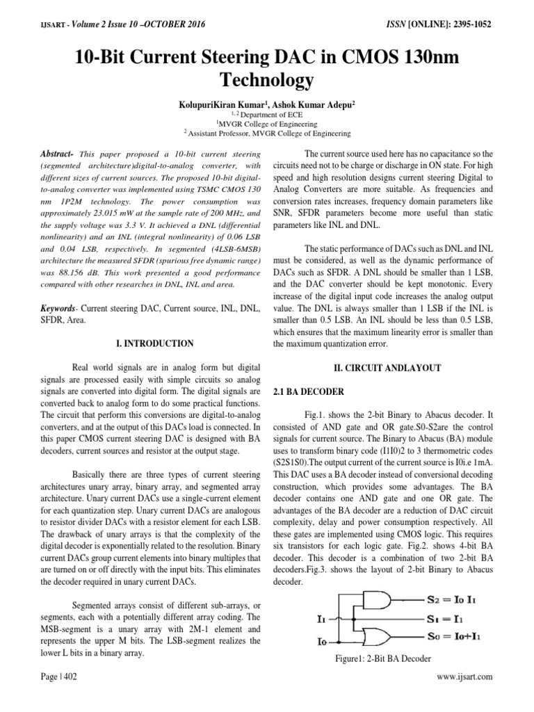 10 Bit Current Steering DAC in CMOS 130n PDF Digital To Analog
