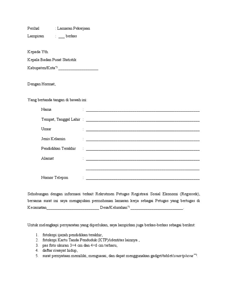 Lamaran Petugas Regsosek BPS 2022 | PDF