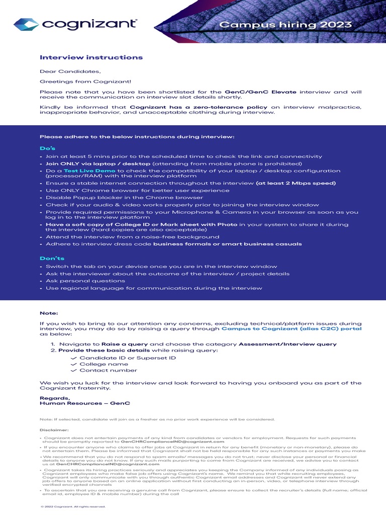 Interview Do S And Don Ts I Instructions For Candidates Pdf Job