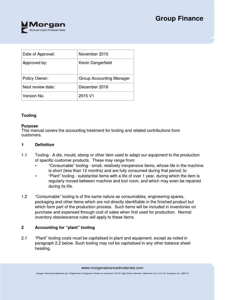 Accounting Manual - A02 - Tooling | PDF | Depreciation | Inventory