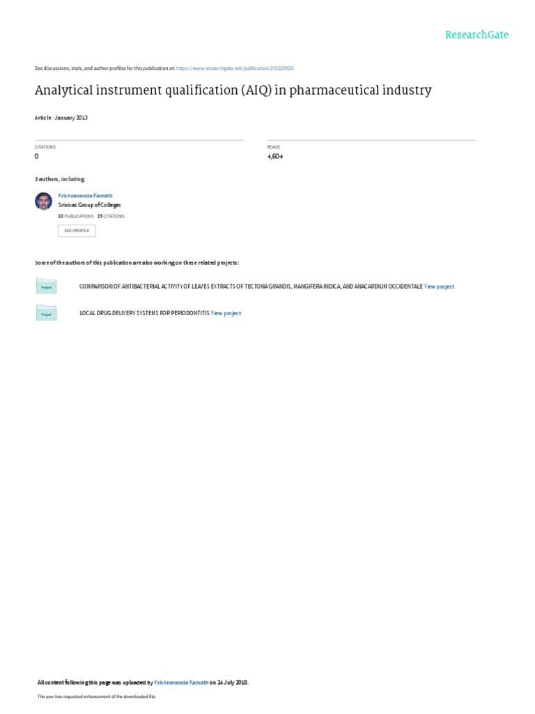 Analytical Instrument Qualification (AIQ) in Pharmaceutical Industry