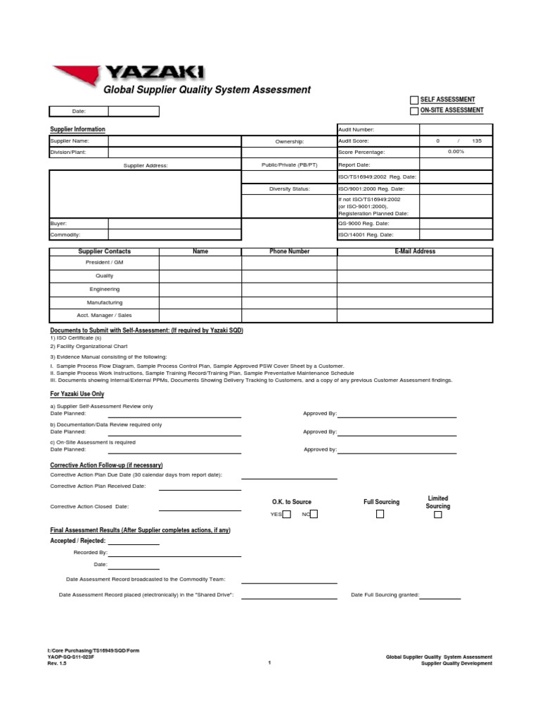 Global Supplier Quality System Assessment PDF Quality Management