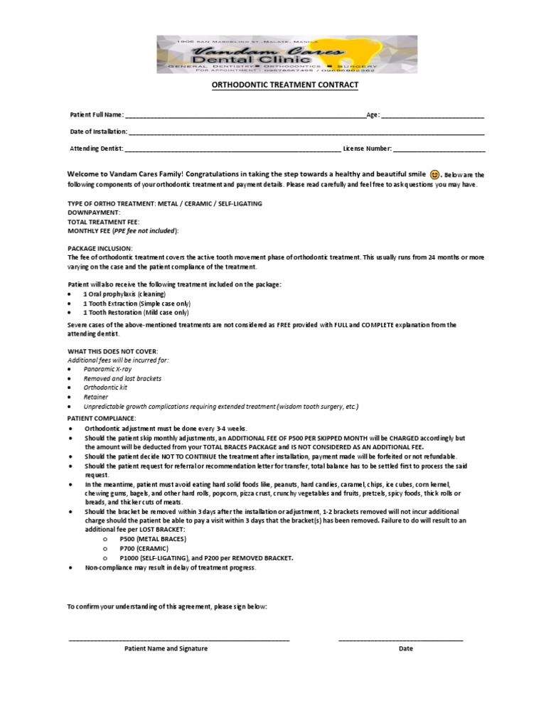 Orthodotic Contract PDF Orthodontics Dentistry Branches