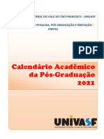 Calendário Acadêmico da Pós-Graduação 2021 univasf
