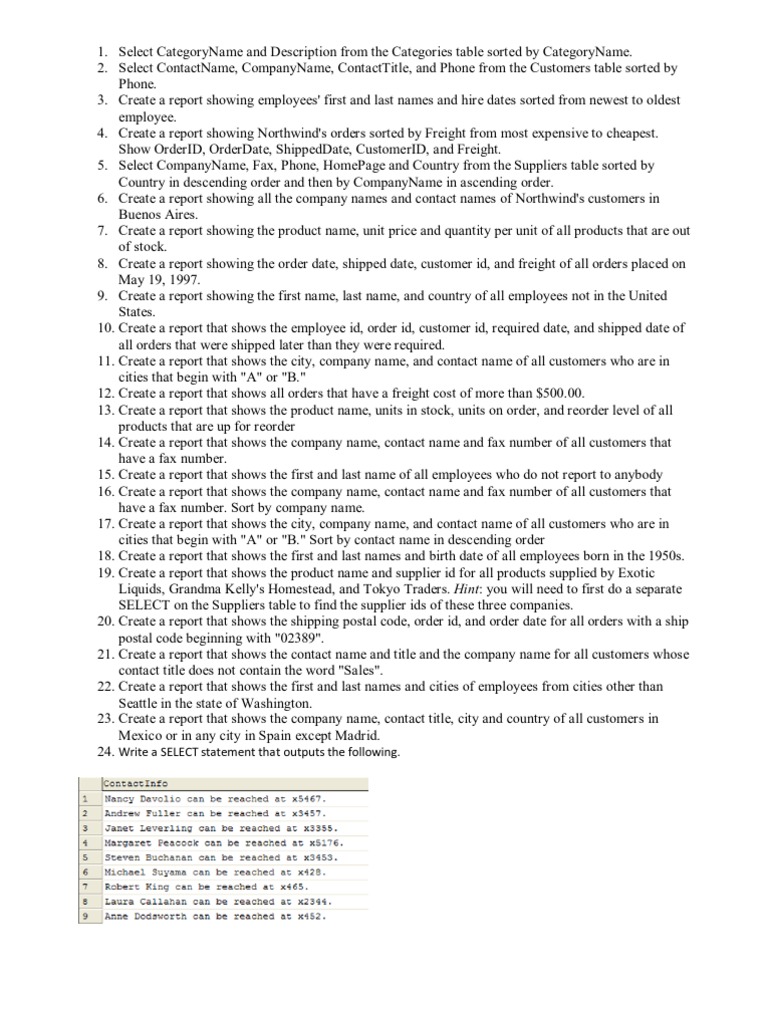 Northwind Database Query Exercises | PDF | Data Management Software ...