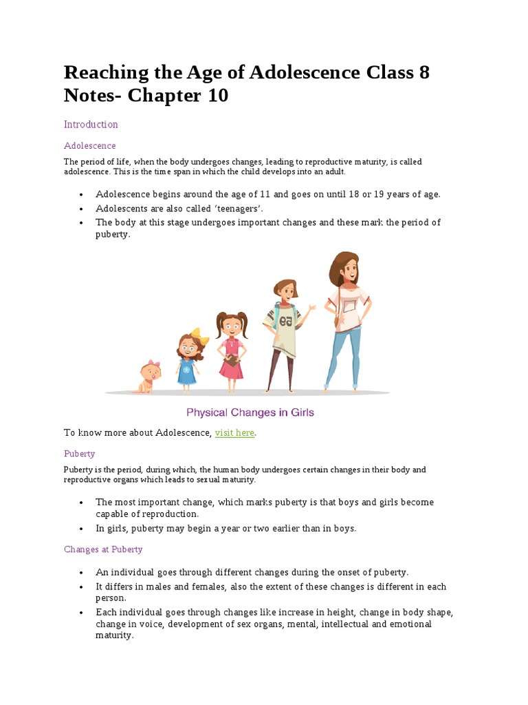 Class 8 Notes on Adolescence | PDF | Puberty | Adolescence
