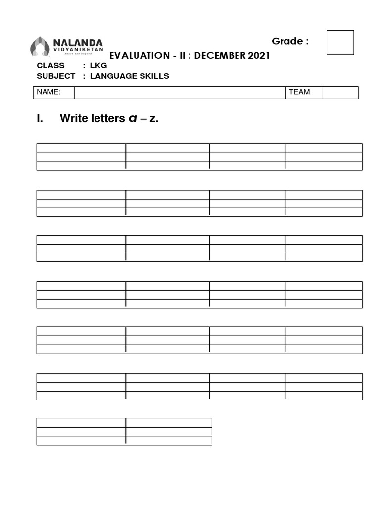 LKG Language Skills Question Paper (Eva 2) PDF