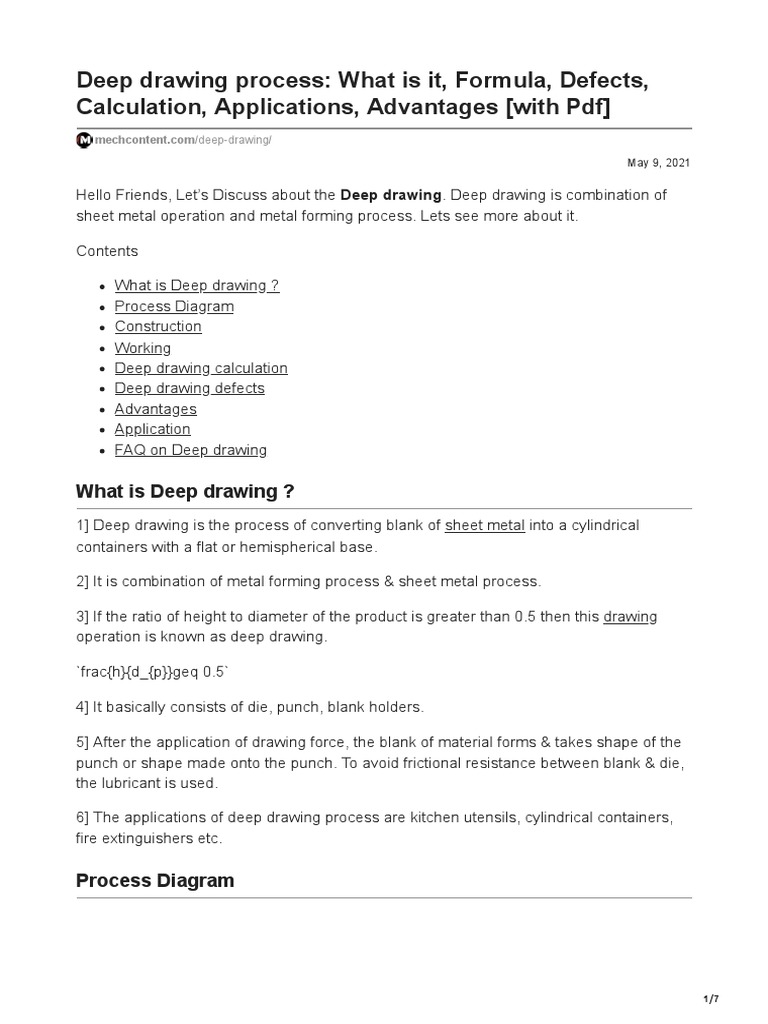 Deep Drawing Process: Guide and Calculations | PDF | Sheet Metal ...