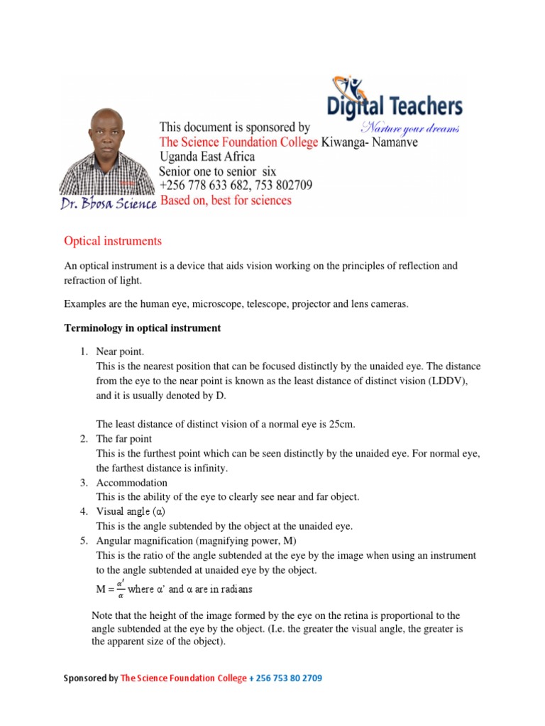 Optical Instrument A Level | PDF | Eye | Optics