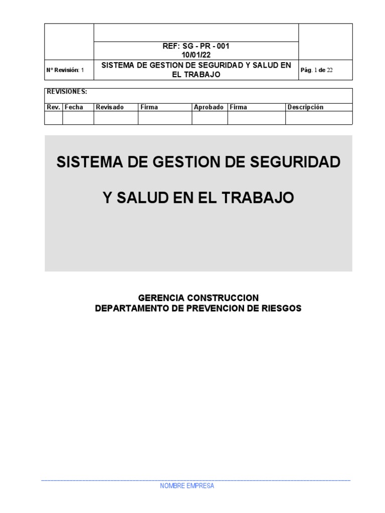 Sistema de Gestión y Salud en El Trabajo | PDF | Seguridad y salud ...