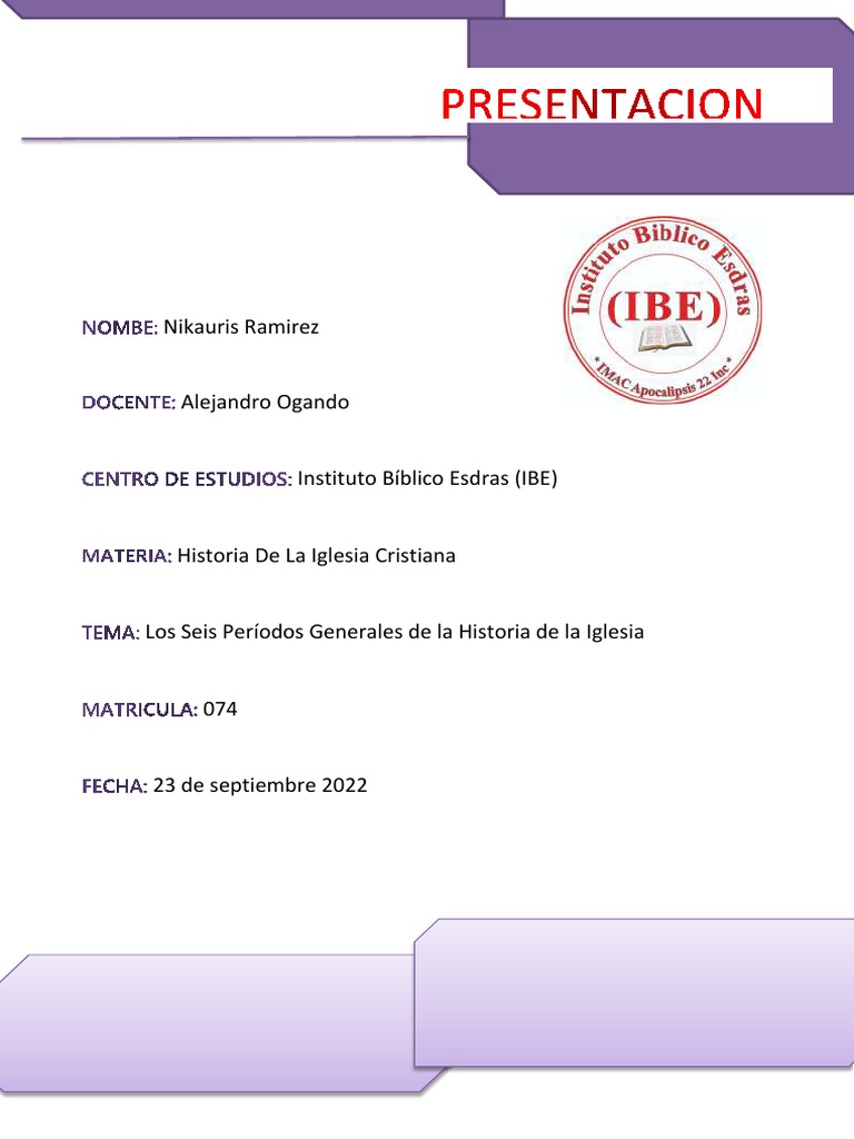 Los Seis Períodos Generales en La Historia de La Iglesia Cristiana | PDF