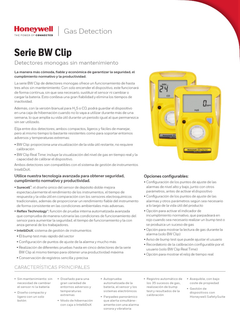Ficha Tecnica Detector Monogas Honeywell BwClip PDF