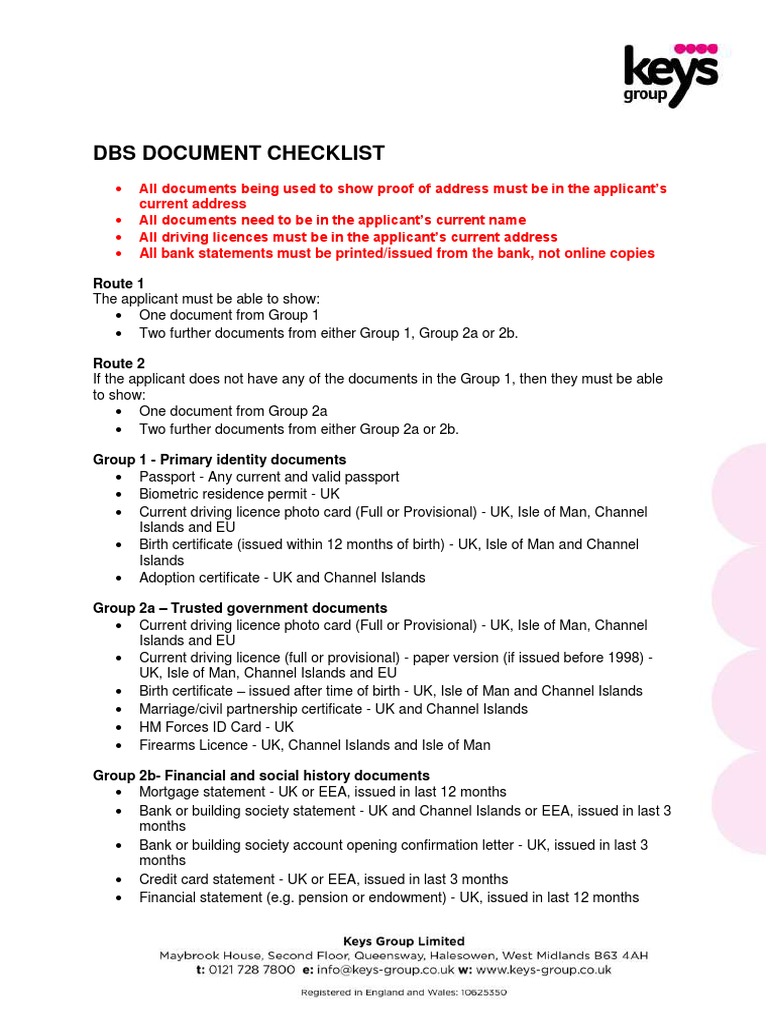 DBS Document Checklist PDF
