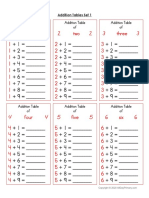 Addition Tables Set 1