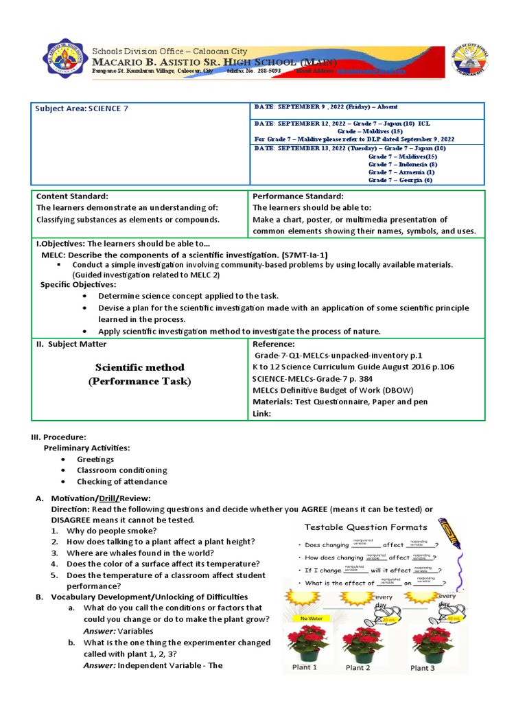 Grade 7 Science Investigation Guide | PDF | Learning | Scientific Method