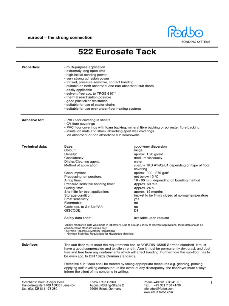 Forbo 522 | PDF | Adhesive | Flooring