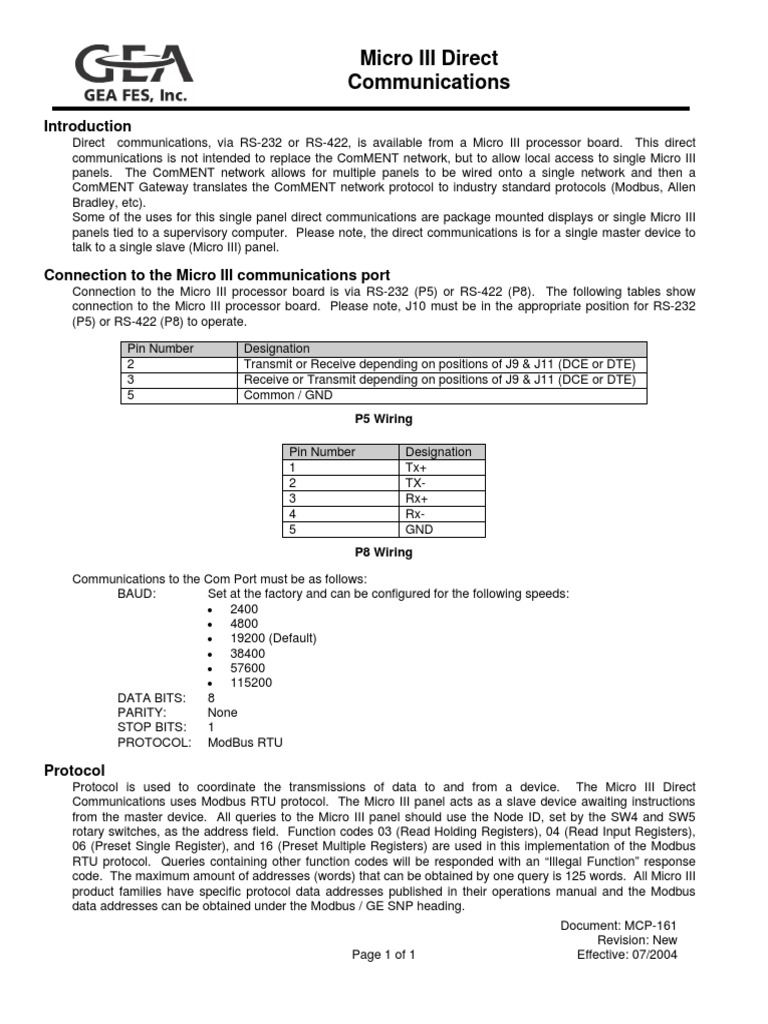 MCP-161 RS-422 Direct Communication Guide | PDF | Computer Architecture ...
