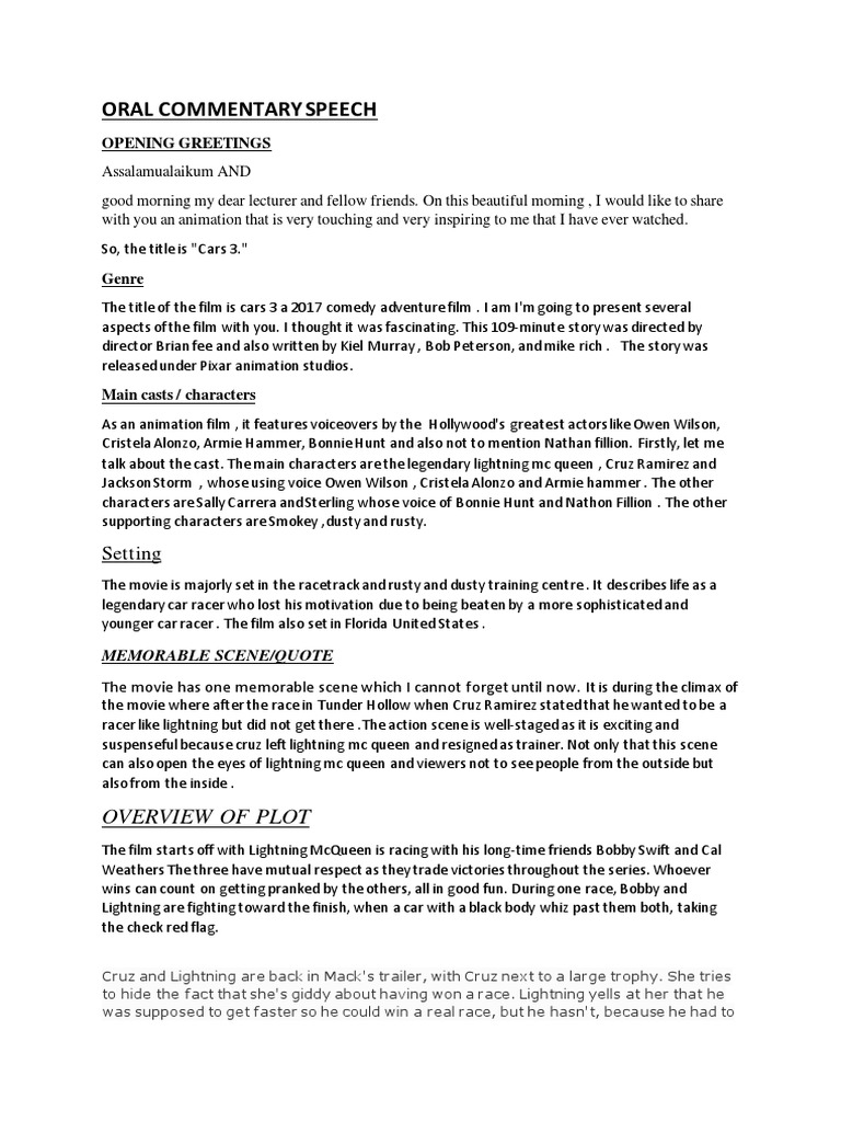 Oral Commentary Speech | PDF
