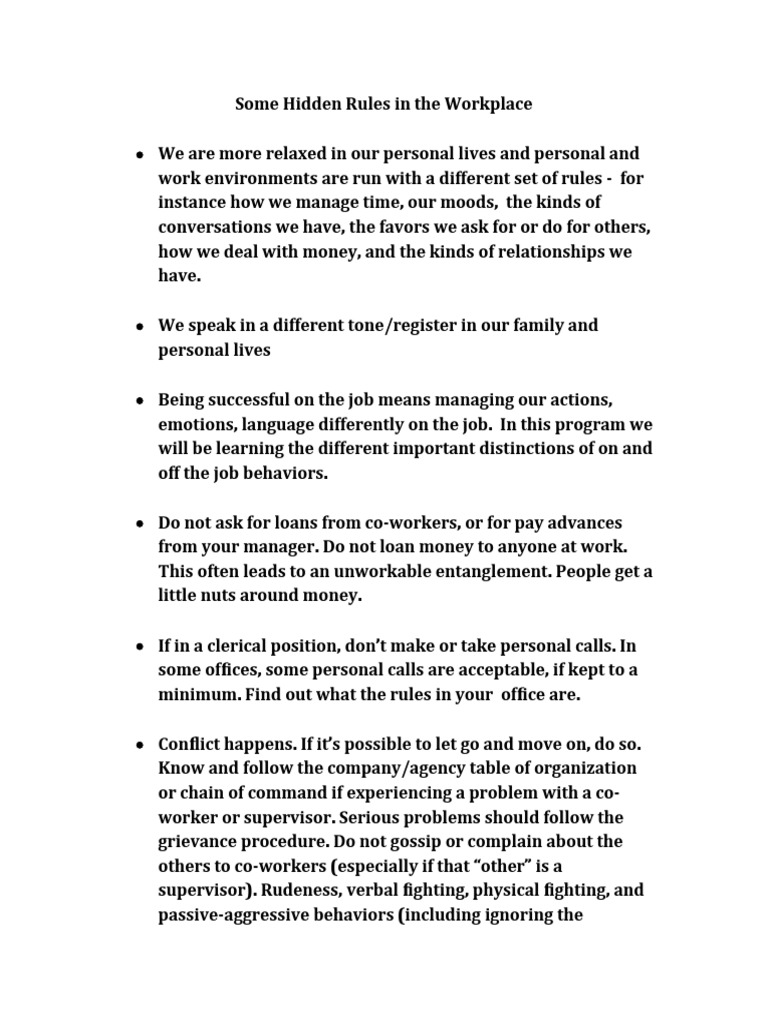Hidden rules in the workplace pdf employment psychological concepts