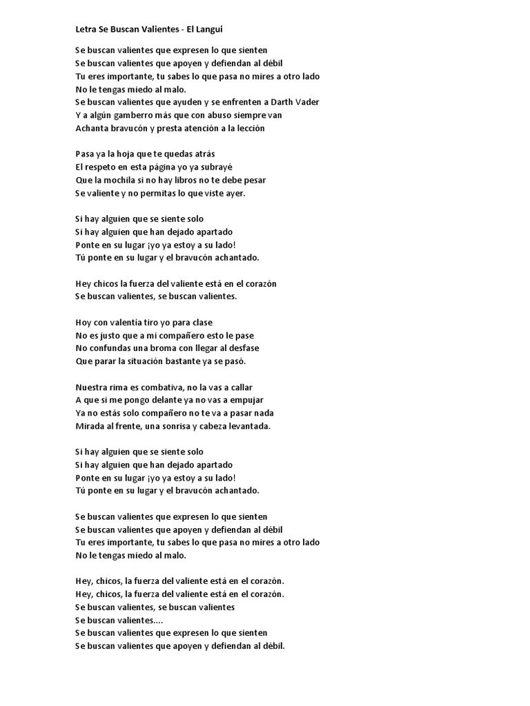 Se buscan valientes: letra de El Langui | PDF