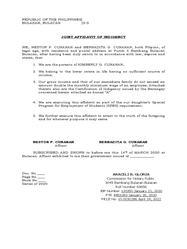 Affidavit of Indigency | PDF
