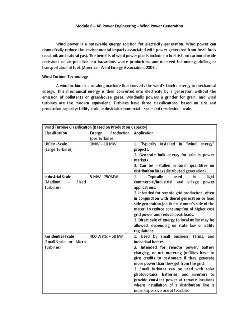 Wind Power Generation and Turbine Types | PDF | Wind Power ...