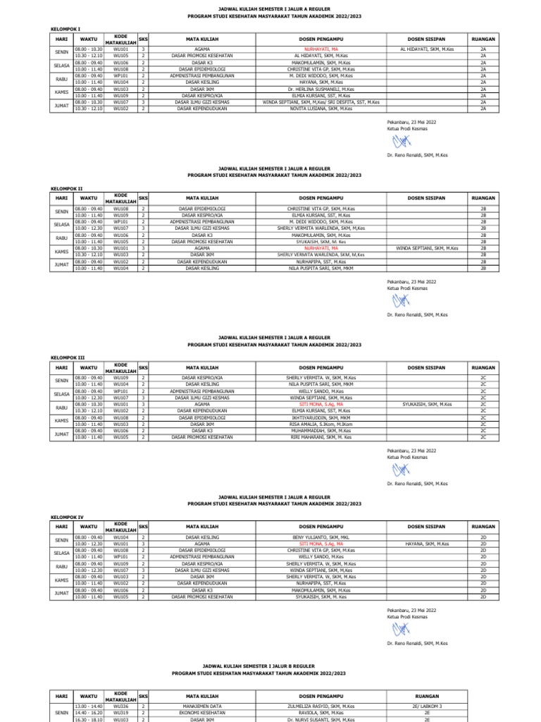 Jadwal Kuliah Semester 1 Pdf