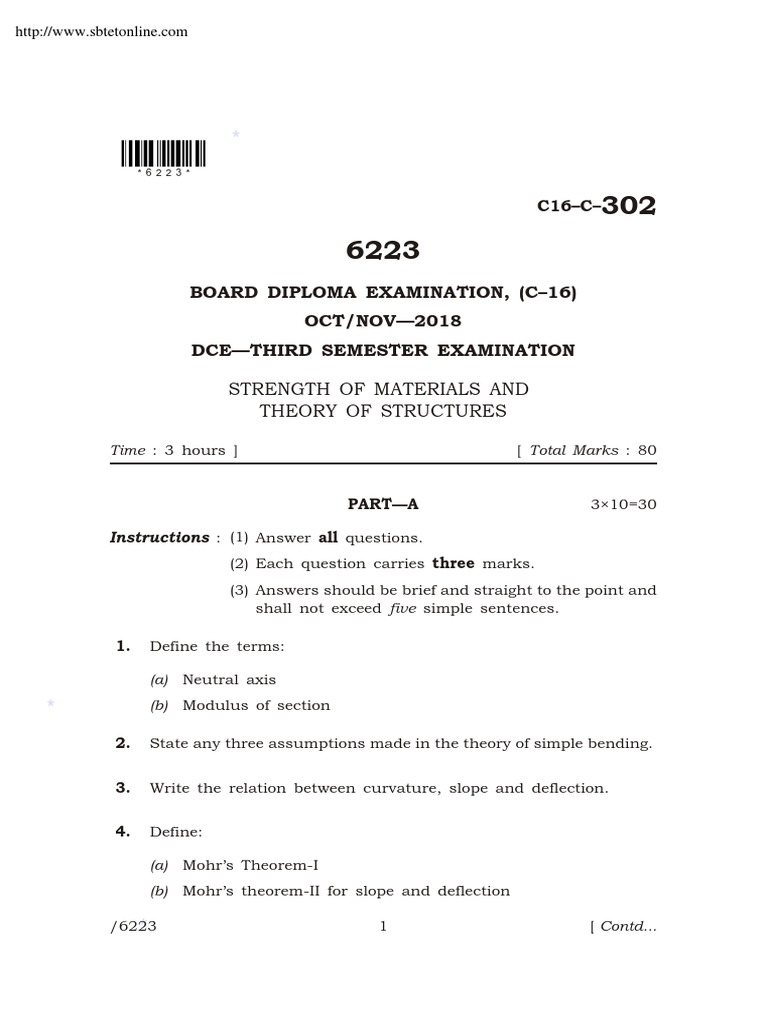 Strength of Materials Exam Questions | PDF | Beam (Structure) | Bending