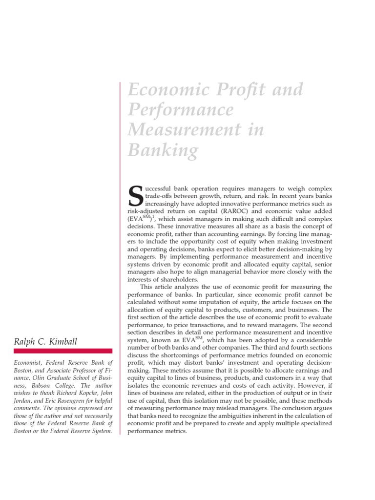 Economic Profit and Performance Measurement in Banking | PDF