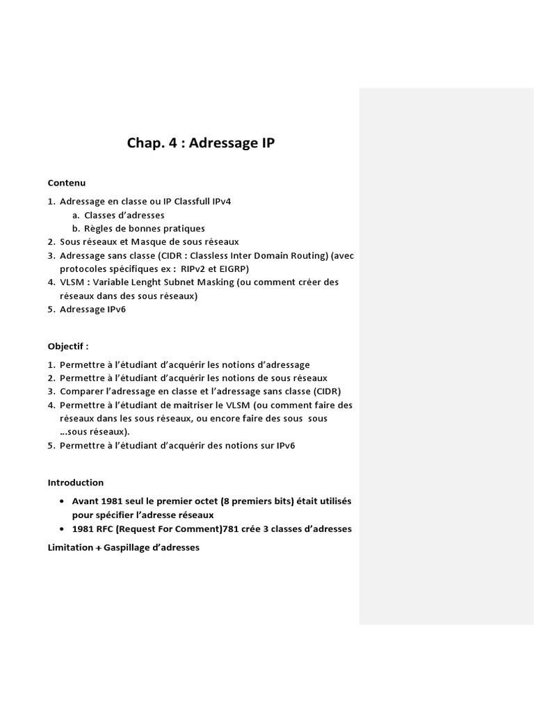 Notions d'Adressage IP et Sous-Réseaux | PDF | Adresse IP | I Pv6