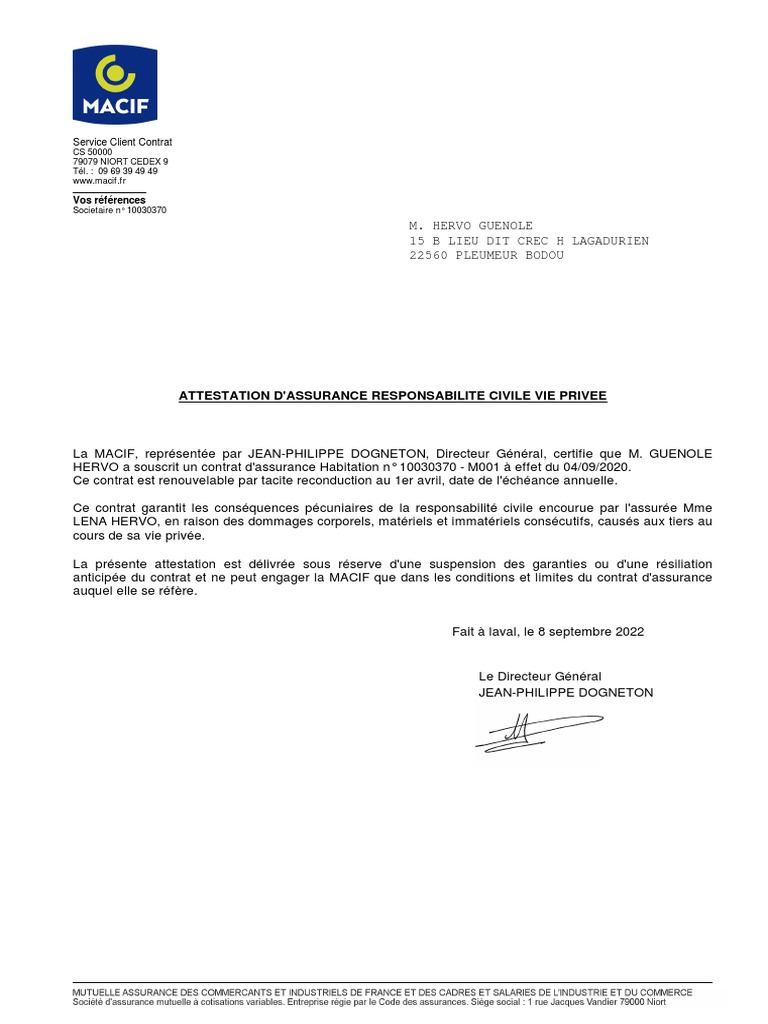 Exemple Attestation De Responsabilit Civile WNZCUJ