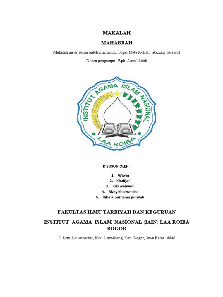 MAHABBAH (Makalah Akhlaq Tasawuf) | PDF