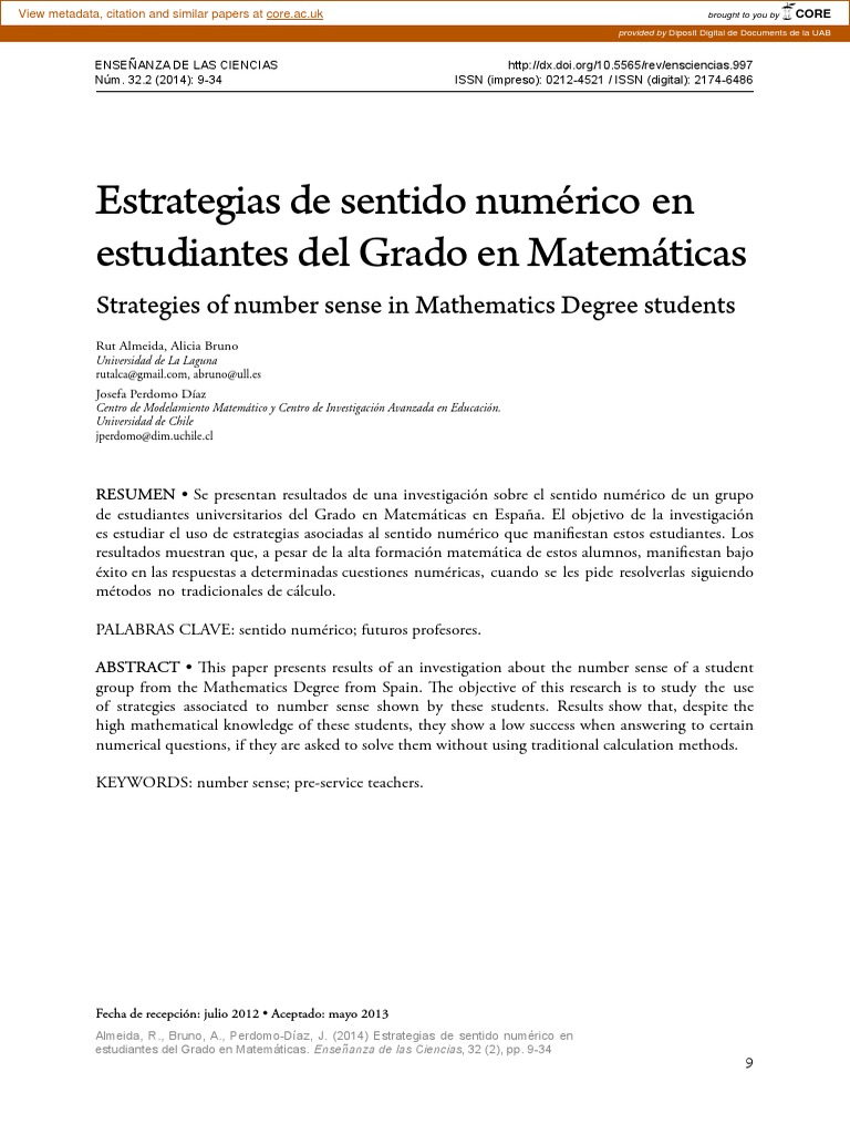 Estrategias de sentido numérico en magisterio | PDF | Educación ...
