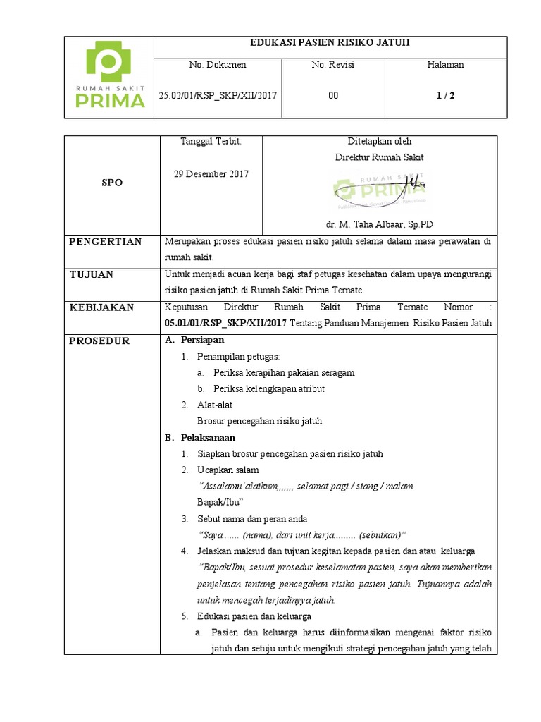 Spo Edukasi Risiko Pasien Jatuh Pdf